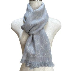 GUCCI GG pattern knit scarf/stole, gray, women's